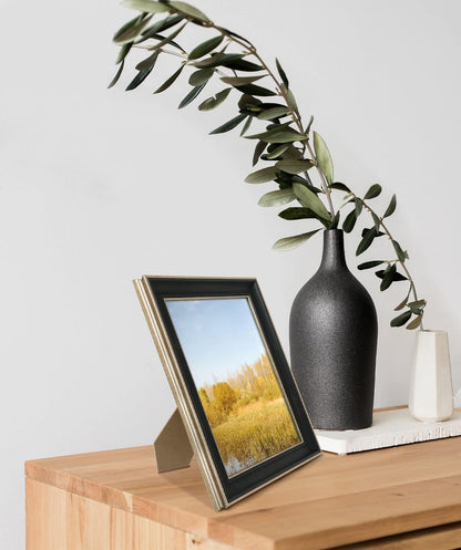Golden State Art, 11x14 Photo Frame with Mat for Pictures 8x10 and Real Glass (Dark Gold Brown & Bronze Pewter Panel with White Color Mat, 1.25 Inch Frame Border)