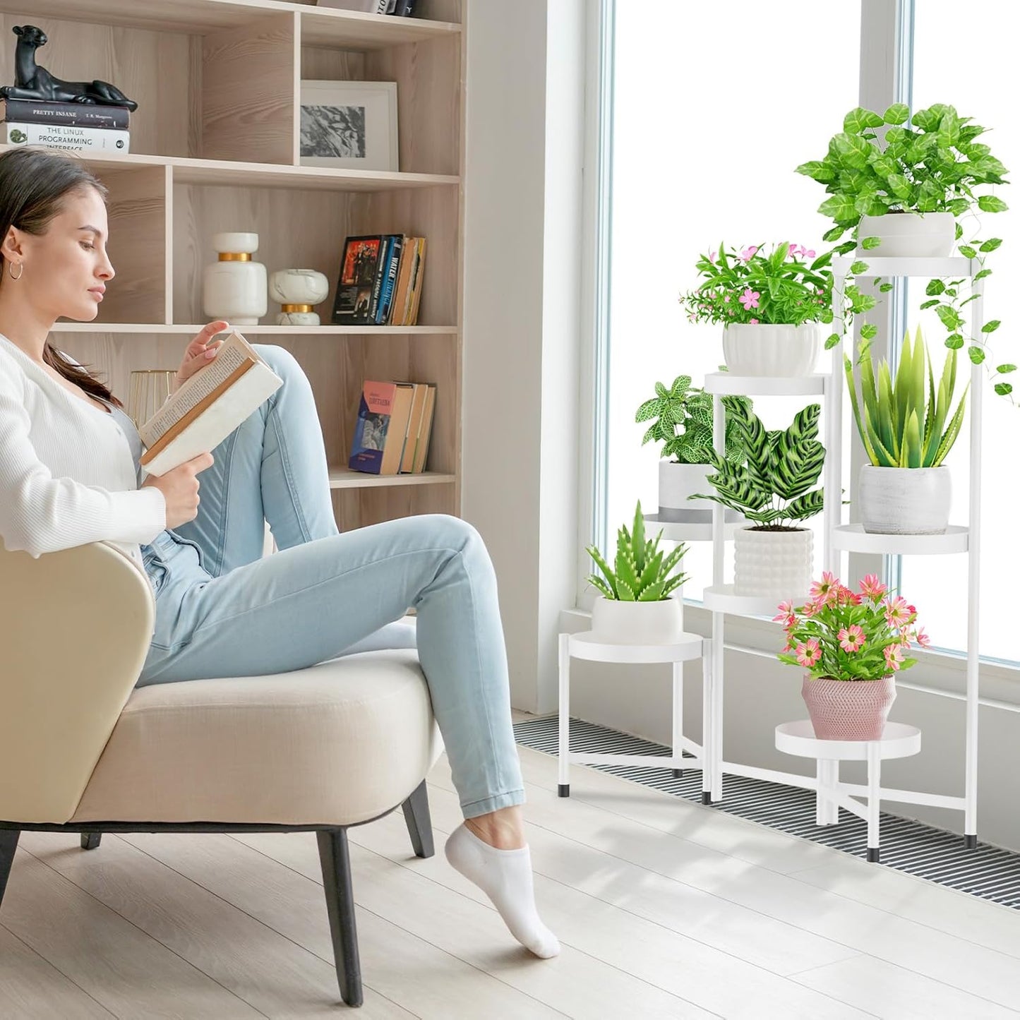 iDavosic.ly Plant Stand Indoor Outdoor, 5 Tier Corner Metal Flower Display Holder Shelf, Folding Tall Orchid Rack for Patio Balcony Porch Garden Living Room House, Black