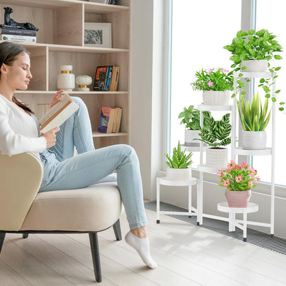 iDavosic.ly Plant Stand Indoor Outdoor, 5 Tier Corner Metal Flower Display Holder Shelf, Folding Tall Orchid Rack for Patio Balcony Porch Garden Living Room House, Black