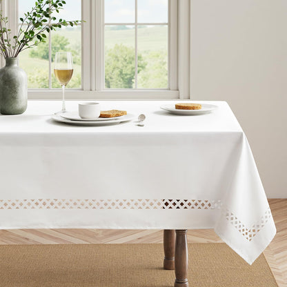 MIULEE Beige Rectangle Linen Polyester Tablecloth with Decorative Cutouts Spring Waterproof Stain Resistant & Shrink-Proof Table Cloth 52x70 inch Farmhouse Style for Dining Wedding and Outdoor