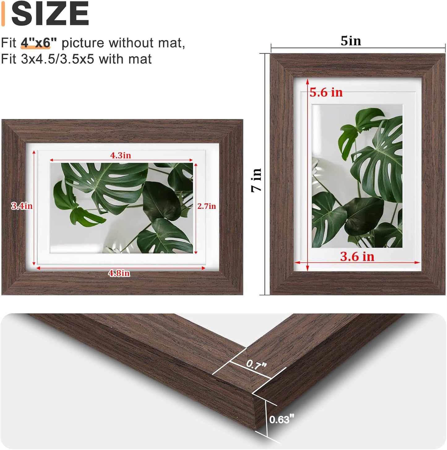 Egofine 8x10 Picture Frames Set of 4, Made of Solid Wood Covered by Plexiglass 4x6 and 5x7 with Mat or 8x10 without Mat, for Table Top Display and Wall Mounting Photo Frame Black