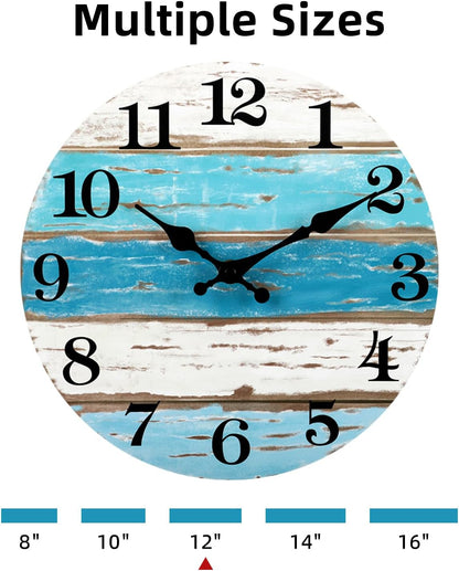CHYLIN Wall Clock, Silent Non Ticking Battery Operated, Rustic Coastal Country Clock Decorative for Bathroom Kitchen Bedroom 8