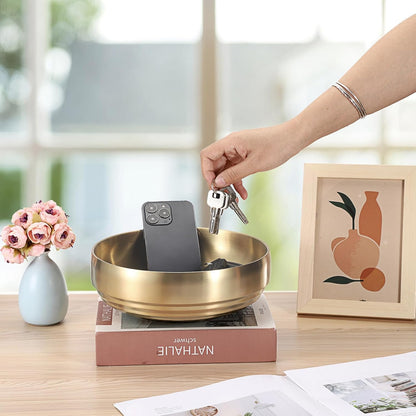 Key Bowl for Entryway Table Decorative Key Dish for Organizing Tabletop Catch All Bowl Gold Fruit Bowls for Kitchen Counter, Coffee Table,7.4 Inches
