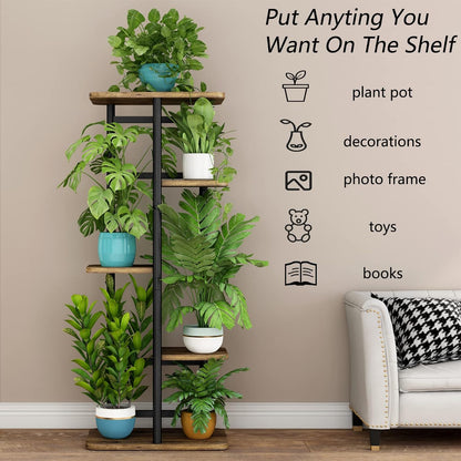 LINZINAR Plant Stand Indoor 4 Tier 5 Potted Multiple Plant Shelf Stands for Garden Corner Balcony Living Room Black