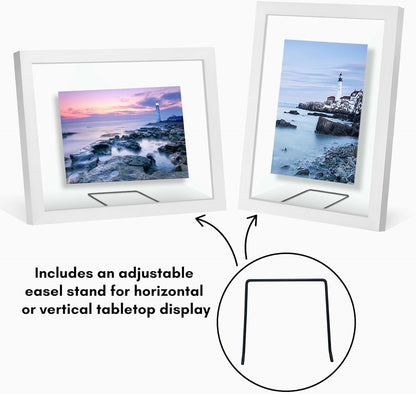 Americanflat 8x10 Floating Picture Frame with Polished Crystal-Clear Glass - Use as 5x7 Picture Frame or Display 4x6 Photo - Signature Float Collection - Photo Frames for Tabletop or Wall - Black