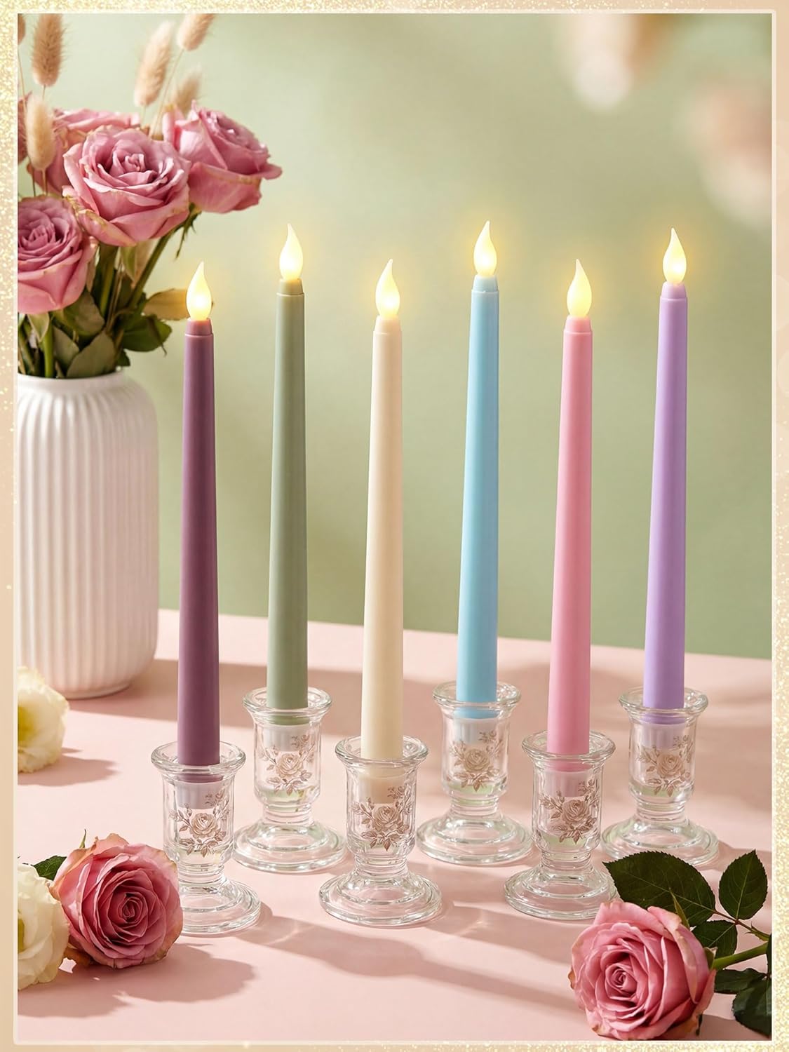 Treela 24 Pcs Flameless Taper Candles Battery Operated Bulk Fake Candles Light LED Candle Sticks Flickering Tapered for Easter Wedding Anniversary Decoration(Basic,11 Inch,Ivory)