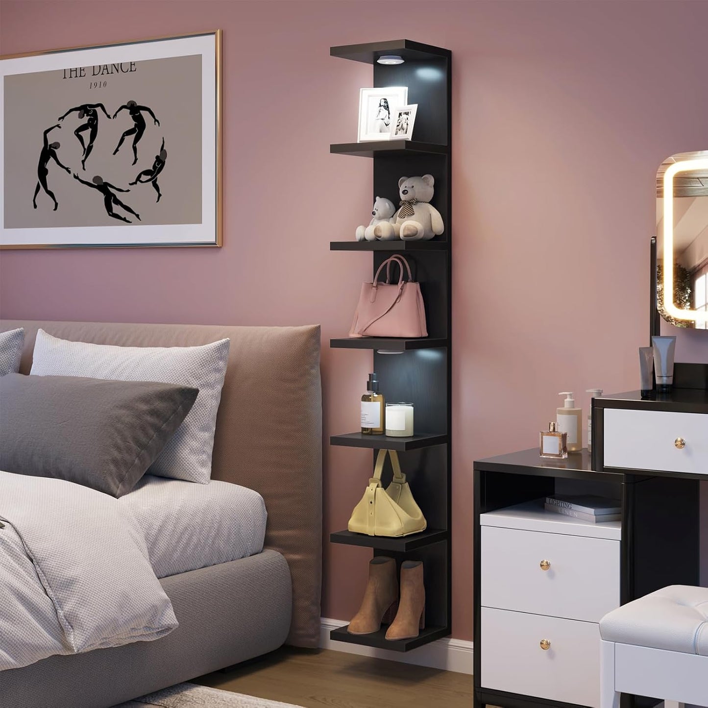 Fixwal Wall Decor 7 Tier Wall Shelf Unit Floating Shelves with LED Lights Lack Shelf for Home Organizer Display White