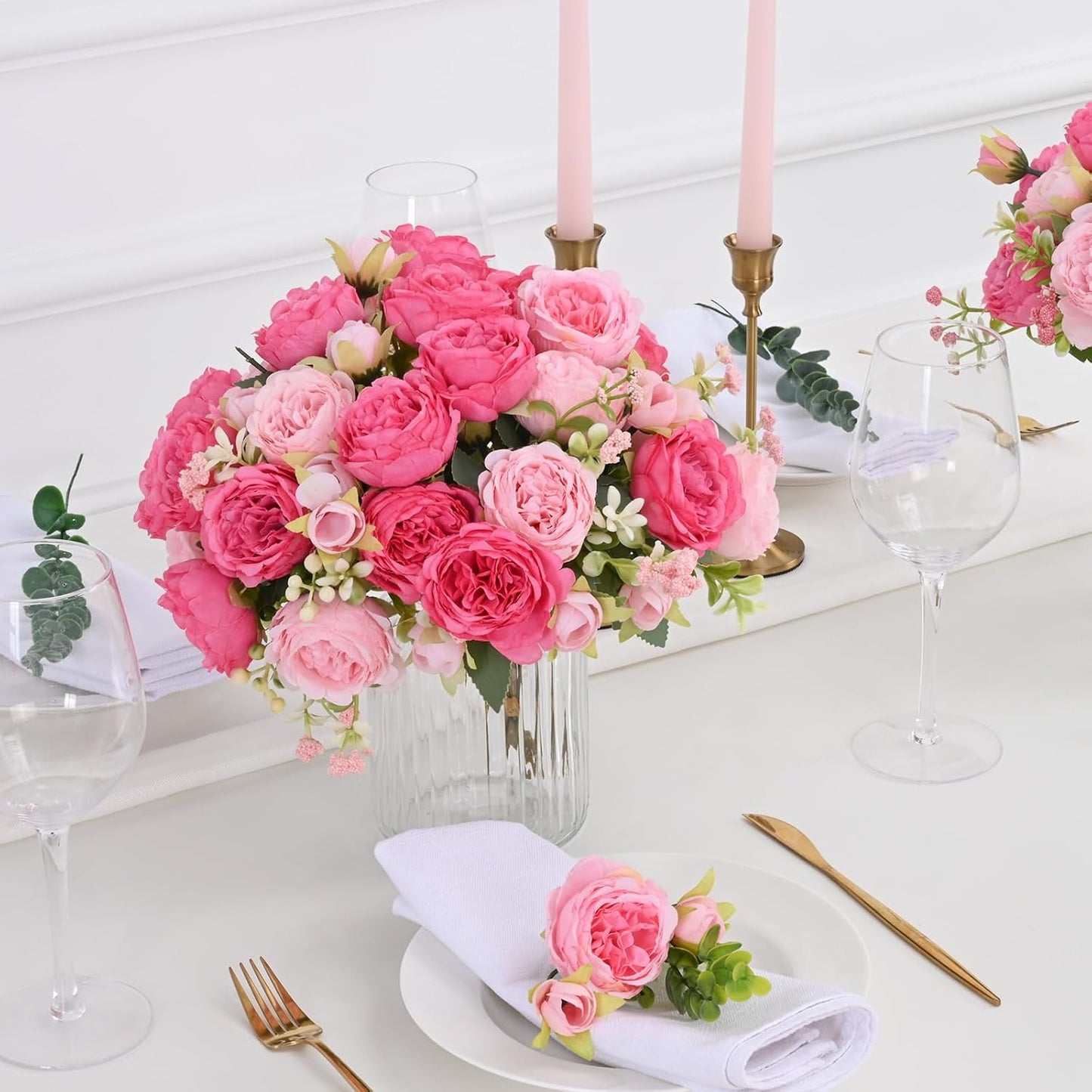 MARTINE MALL 2 Packs Peonies Artificial Flowers, Light Pink Artificial Peonies, Silk Peonies Flowers Fake Peonies Artificial Flowers Peonies Bouquet for Centerpiece Table Wedding Party Home Decor