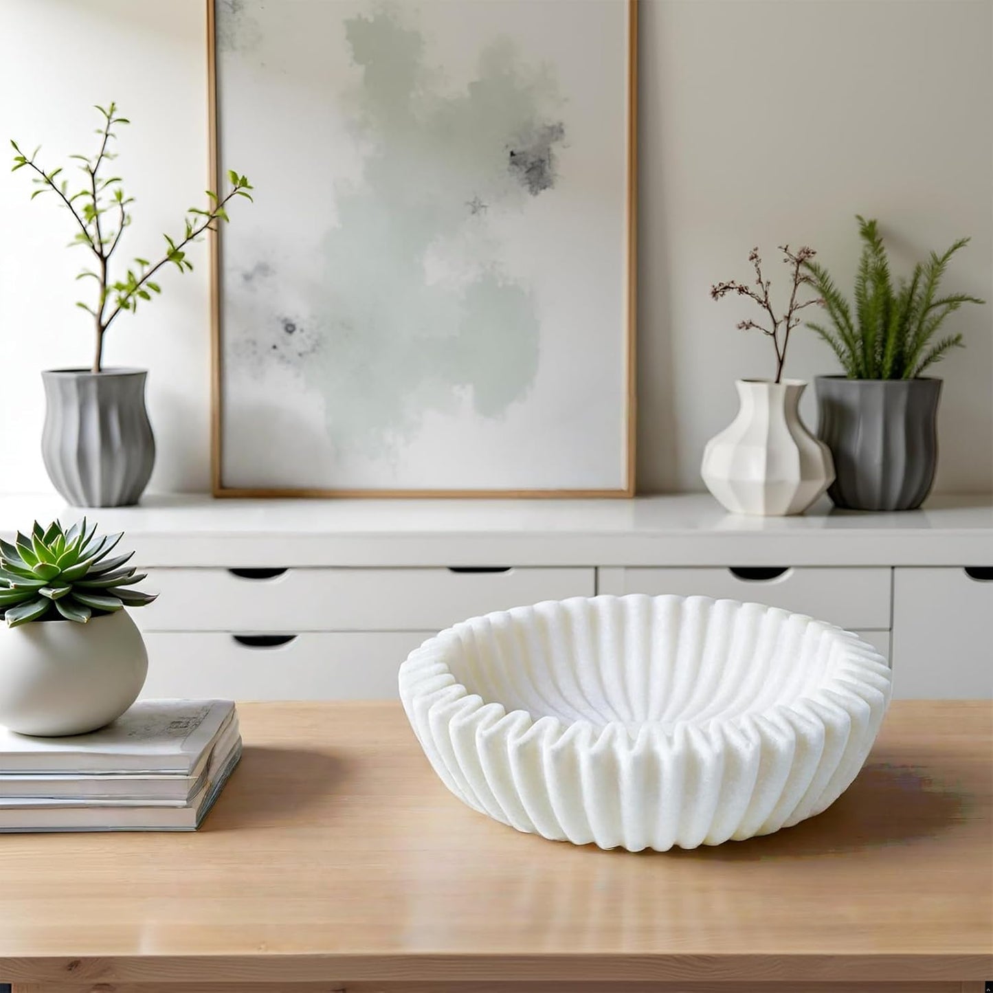 Braxio White Decorative Bowl with Sand Finish - Key Holder Bowl for Entryway Table, Modern Fruit Bowl for Kitchen Counter, Centerpiece Catch-All Bowl 10.5 x 10 x 5.5 Inch