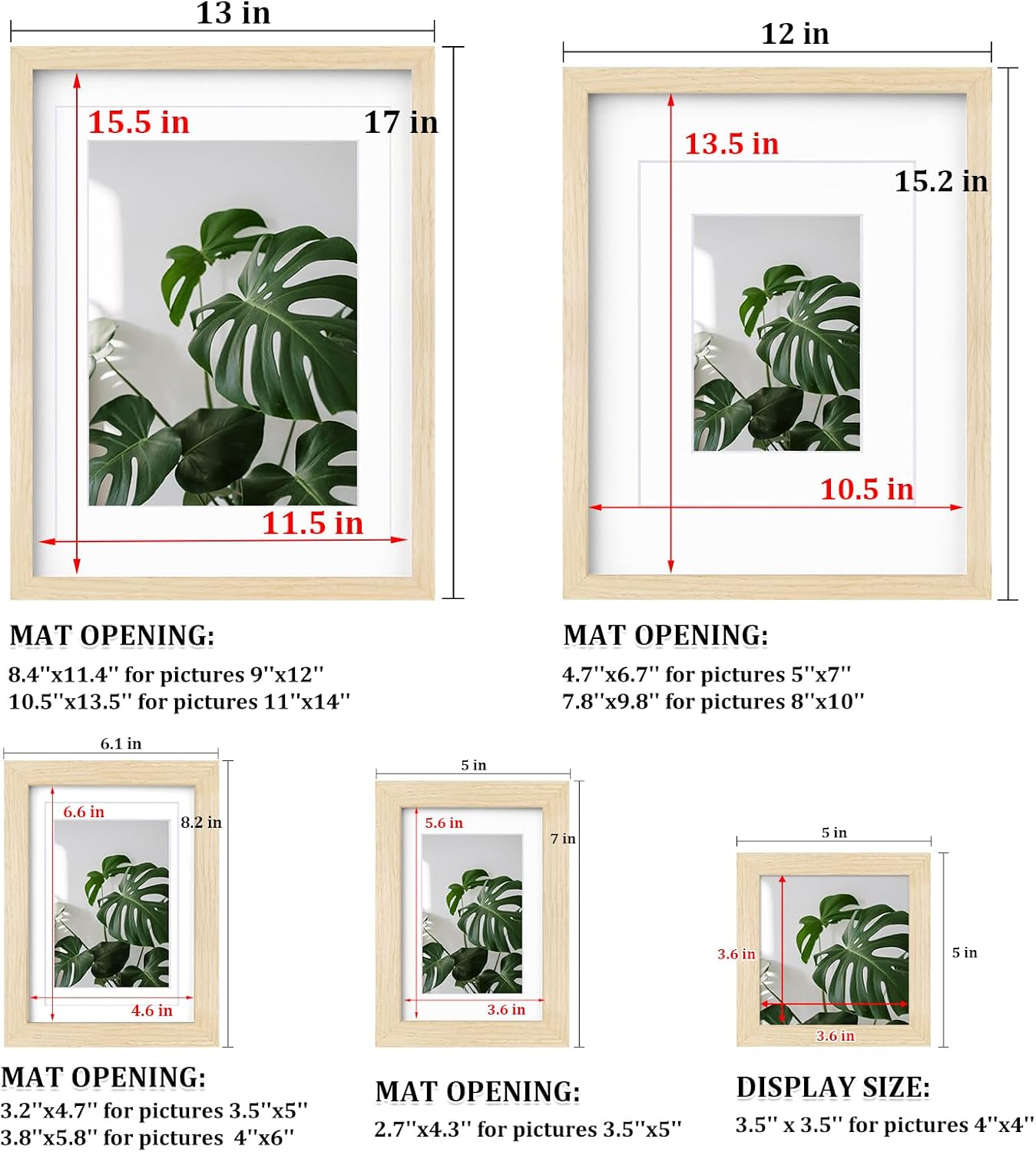 Egofine Picture Frame Set 12 Pack, Picture Frames Collage Wall Decor with Two 11x14, Two 8x10, Four 5x7, Four 4x6 for Wall and Tabletop, Made of Solid Wood, Covered by Plexiglass, Natural Wood