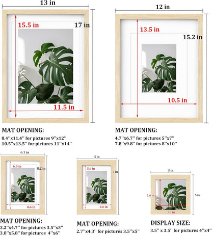 Egofine Picture Frame Set 12 Pack, Picture Frames Collage Wall Decor with Two 11x14, Two 8x10, Four 5x7, Four 4x6 for Wall and Tabletop, Made of Solid Wood, Covered by Plexiglass, Natural Wood