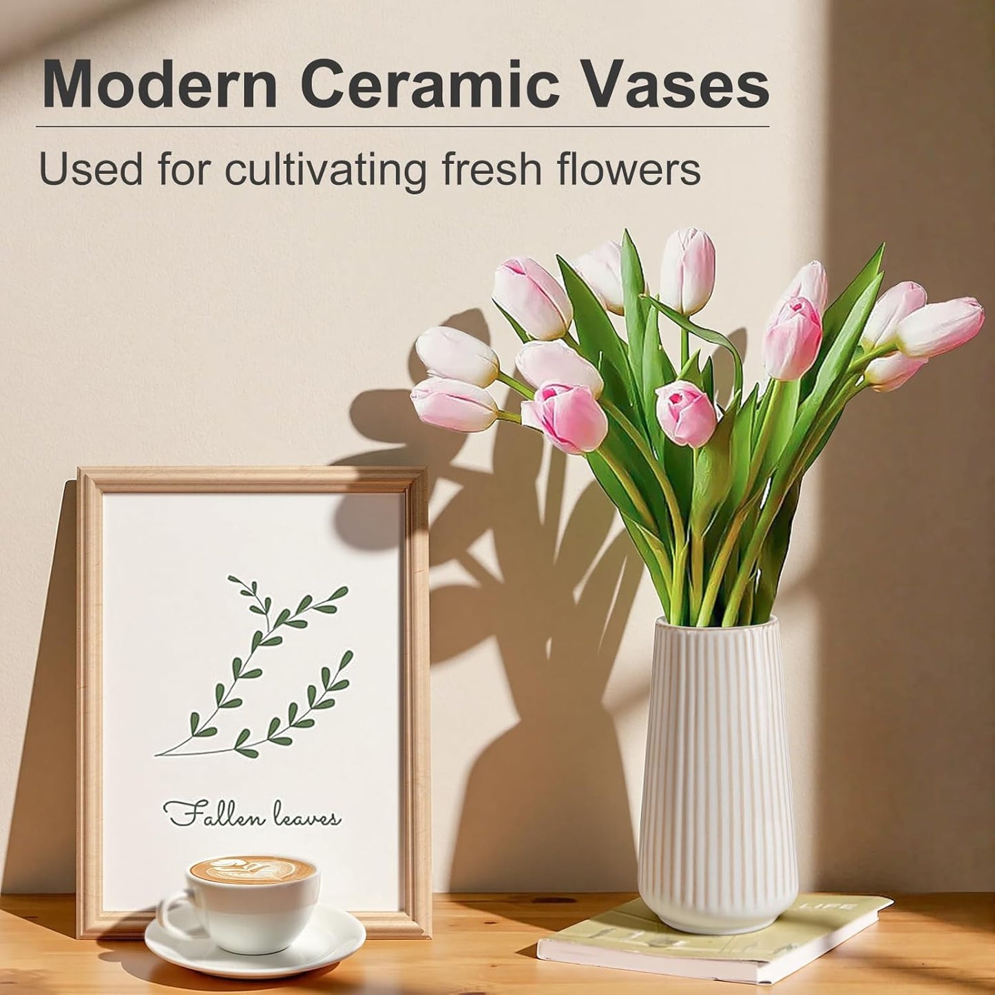White Ceramic Vase, GUKJOB Small Cute Flower Vase for Pampas Grass, Home, Living Room, Dining Table, Farmhouse, Office Decor, Bedroom, Table, and Kitchen Shelf (White)