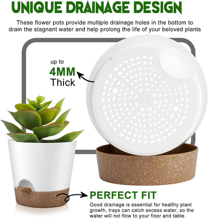 YNNICO Indoor Self Watering Planters with Drainage Holes and Saucers, 8, 7, 6.5, 6, 5.5, 5 Inches, Black, 6 Pots