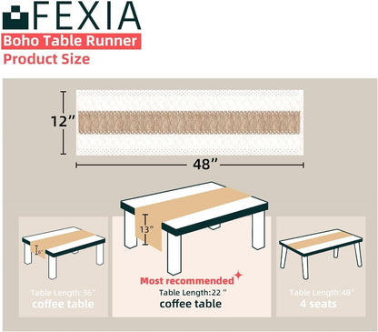 FEXIA Boho Table Runner for Thanksgiving Fall Christmas Home Decor with Tassels 72 Inches Long Pottery barn Furniture Farmhouse Rustic Macrame Burlap Table Decoration for Living Room (12x72 Inches)