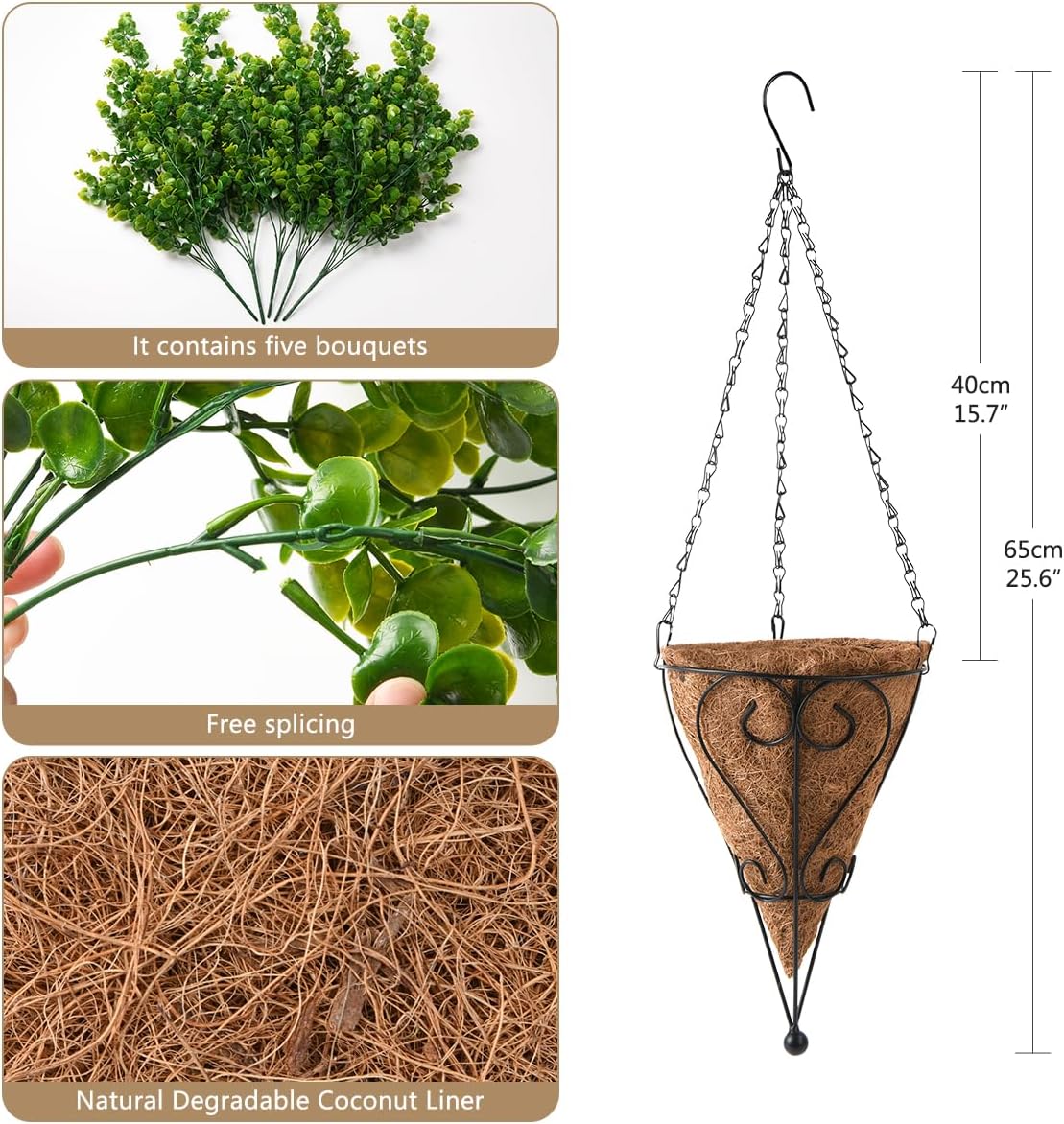 ZFProcess Artificial Faux Hanging Plants Basket for Spring Summer Outdoor Decoration, Fake Eucalyptus Plant UV Resistant Look Real for Outside Porch Home Patio Balcony Yard(Eucalyptus)