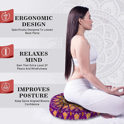 Mandala Meditation Cushion, Boho Meditation Mat, Meditation Pillows for Sitting on Floor, Cushions for Sitting in Home and Outdoor, Square Floor Pillow Cushion Seating for Yoga Accessories 22'' X 22''