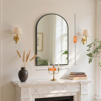 Sweetcrispy 20"x30" Arched Gold Bathroom Mirrors for Wall, Bathroom Mirrors for Over Sink, Metal Framed with HD Shatter-Proof Glass for Entryway, Living Room, Bedroom