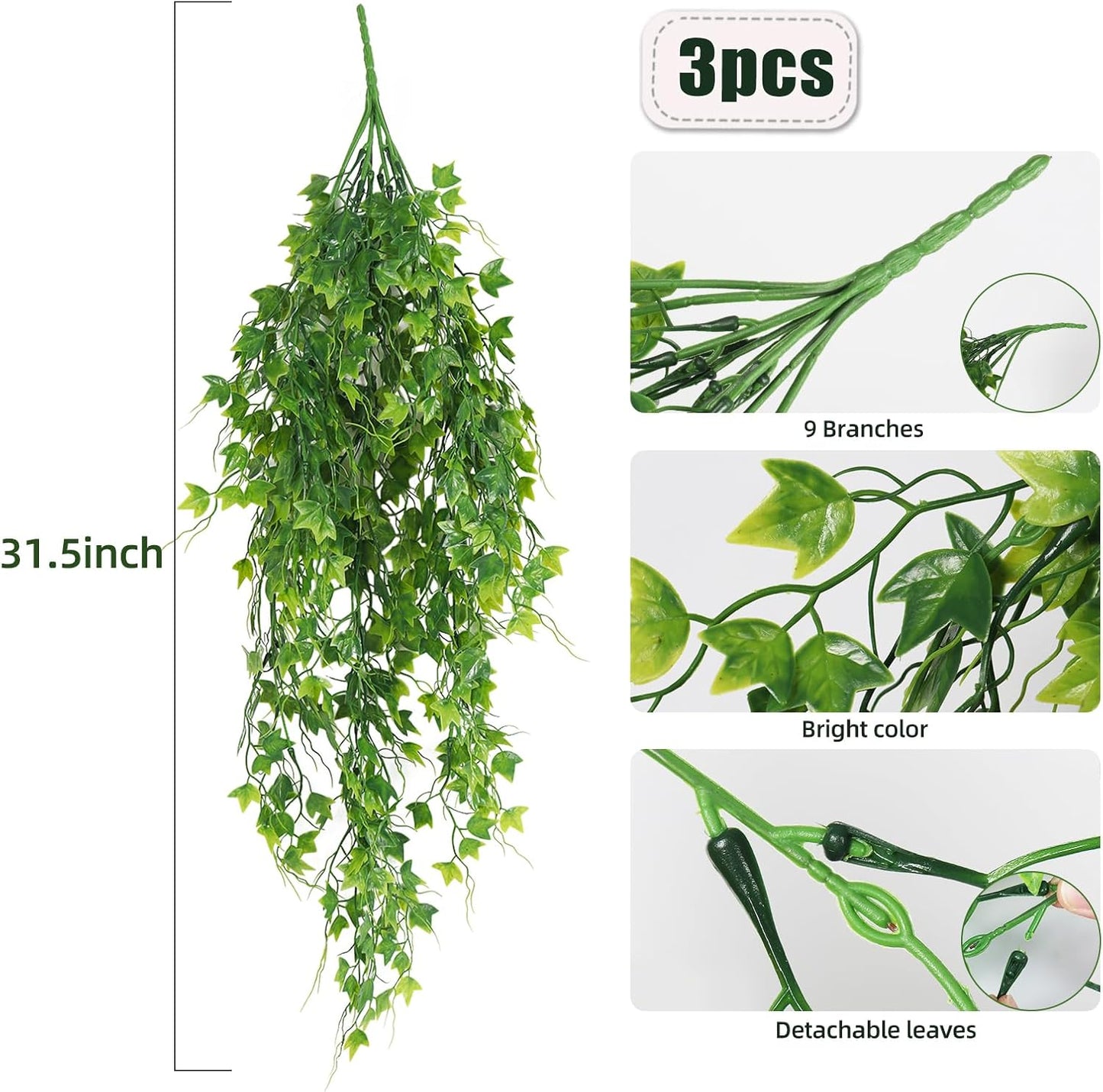 RECUTMS Artificial Hanging Plants Fake Hanging Plant Faux Eucalyptus Leaf Greenery Vine Outdoor UV Resistant Plastic Plants Home Garden Wedding Party Indoor Outdoor Decorations(White)