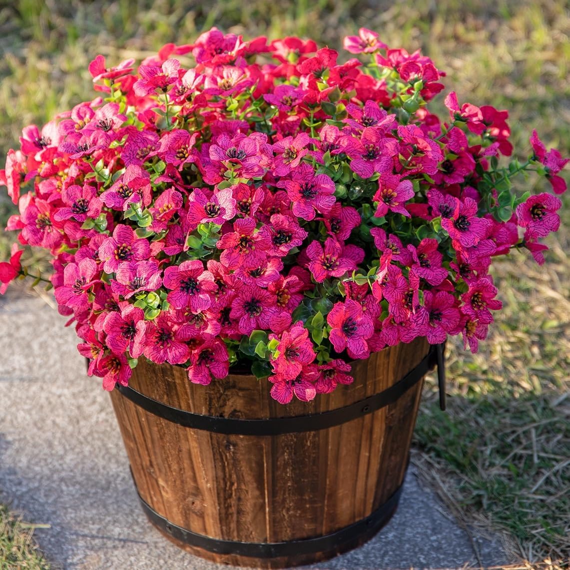 HyeFlora Artificial Flowers for Outdoor Indoor Garden Home Decoration, Faux Flower Daisy with Eucalyptus Leaves Fake Plants Greenery Boxwood Porch Patio, 12 Bundles (Mix Pink Red Purple Yellow)