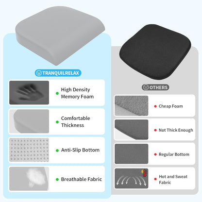 TranquilRelax Large Seat Cushion, Memory Foam Cushion for Long Sitting Hours on Office Chair, Car Seat, Non-Slip Chair Pad for Sciatica, Coccyx, Tailbone Pain Relief & Post-Surgery Recovery (Black)