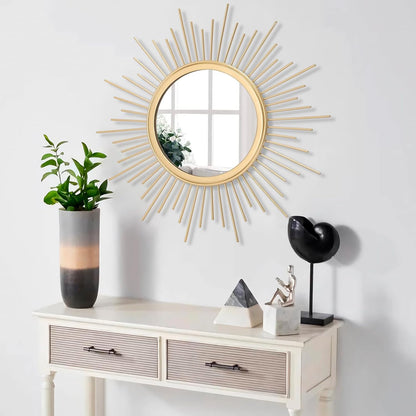 Gold Sunburst Mirrors for Wall Decorative Metal Round Art Mirrors Large Wall Decor Hanging Mirror for Bathroom Bedroom Living Room Vanity Entryway 16"