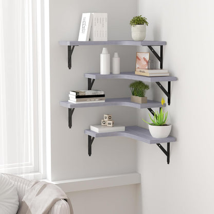 ROMGUAR CRAFT Corner Floating Shelves Wall Mounted Set of 4, Rustic Wood Storage Display Shelves for Home Decor, Bathroom, Kitchen, Bedroom, Living Room, Office (Black)