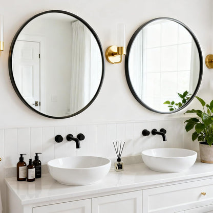 Round Wall Mirror 30 Inch Gold Vanity Mirror with Metal Frame, Modern Circle for Bathroom, Entryway, Bedroom, Living Room, Wall Mounted Decorative Mirrors
