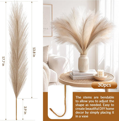 30pcs Pampas Grass Decor,21" Artificial Pompous Grass Bulk,Small Vase Filler Pompas Grass for Home Wedding Living Room Wall Party Decoration (Beige,Light Brown, 21 Inch 30 Pcs)