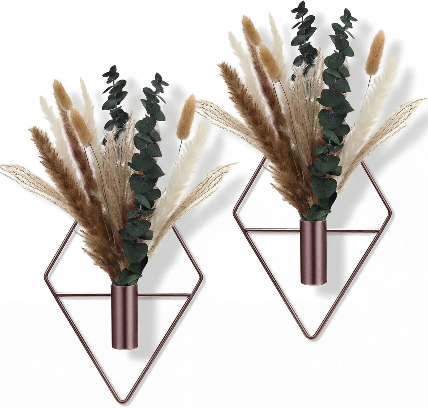 Jexine 4 Pcs Hanging Planters with Artificial Eucalyptus Metal Hanging Vase Indoor Plants Holder Modern Geometric Boho Bathroom Wall Decor for Living Room Home Office(Black)