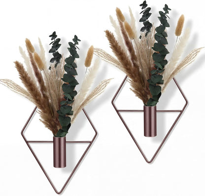 Jexine 4 Pcs Hanging Planters with Artificial Eucalyptus Metal Hanging Vase Indoor Plants Holder Modern Geometric Boho Bathroom Wall Decor for Living Room Home Office(Black)