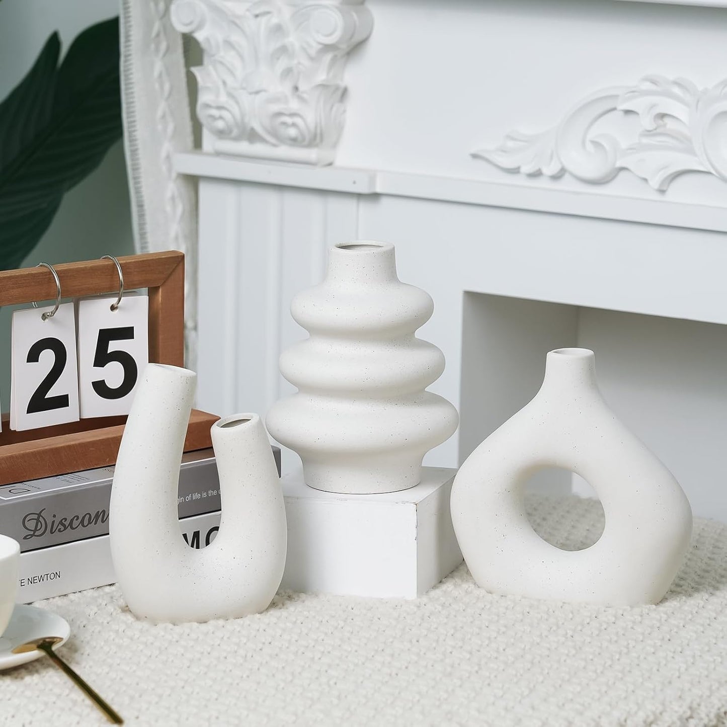 Modern Ceramic Vase Set of 5, Vases Home Decor Rustic Farmhouse Decorative Vase Pottery Vases for Bouquet Pampas Grass Dried Fresh Flowers, Table Living Room Kitchen Bedroom