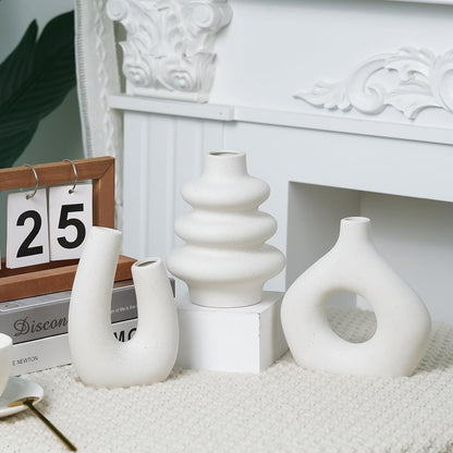 Modern Ceramic Vase Set of 5, Vases Home Decor Rustic Farmhouse Decorative Vase Pottery Vases for Bouquet Pampas Grass Dried Fresh Flowers, Table Living Room Kitchen Bedroom