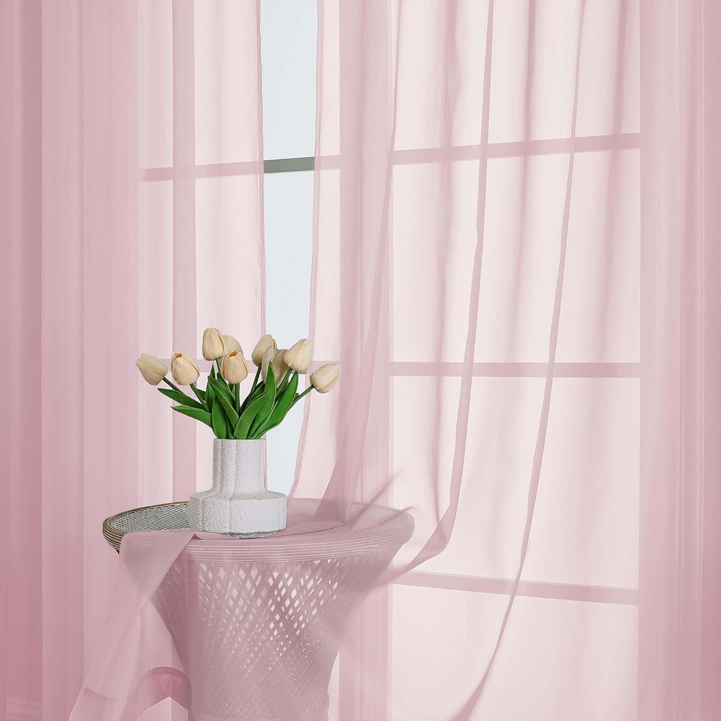OWENIE Sheer Curtains 84 inches Long 2 Panels Set for Living Room/Bedroom, Rod Pocket Voile Sheer Panel Drapes, White, 2pcs, Each 42" W x 84" L - Colors A