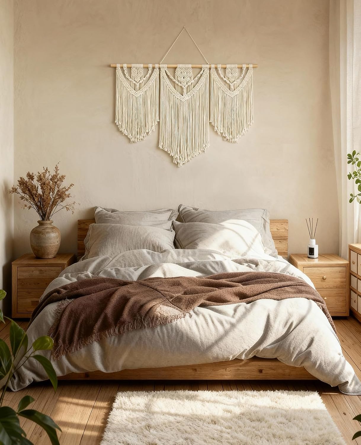 Tempospark Large Macrame Wall Hanging, 43" Wx32 L Boho Wall Hangings for Living Room Bedroom Nursery, Boho Chic Large Macrame Tapestry for Bedroom Wall Decor (Tassel)