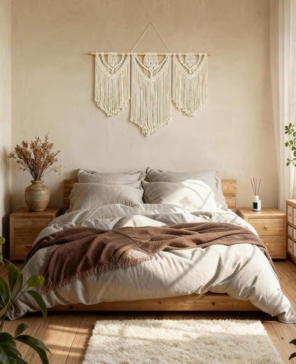 Tempospark Large Macrame Wall Hanging, 43" Wx32 L Boho Wall Hangings for Living Room Bedroom Nursery, Boho Chic Large Macrame Tapestry for Bedroom Wall Decor (Tassel)