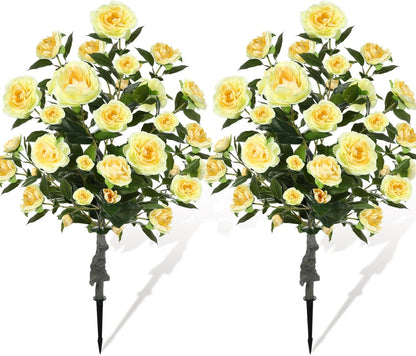 Lunmon 2 Pack 3ft Artificial Camellia Plants Tree 36" Faux Camellia Flower with Spike UV Resistant Realistic Fake Floral Blooming Bush for Indoor Outdoor Front Door Porch Backyard Garden, Purple
