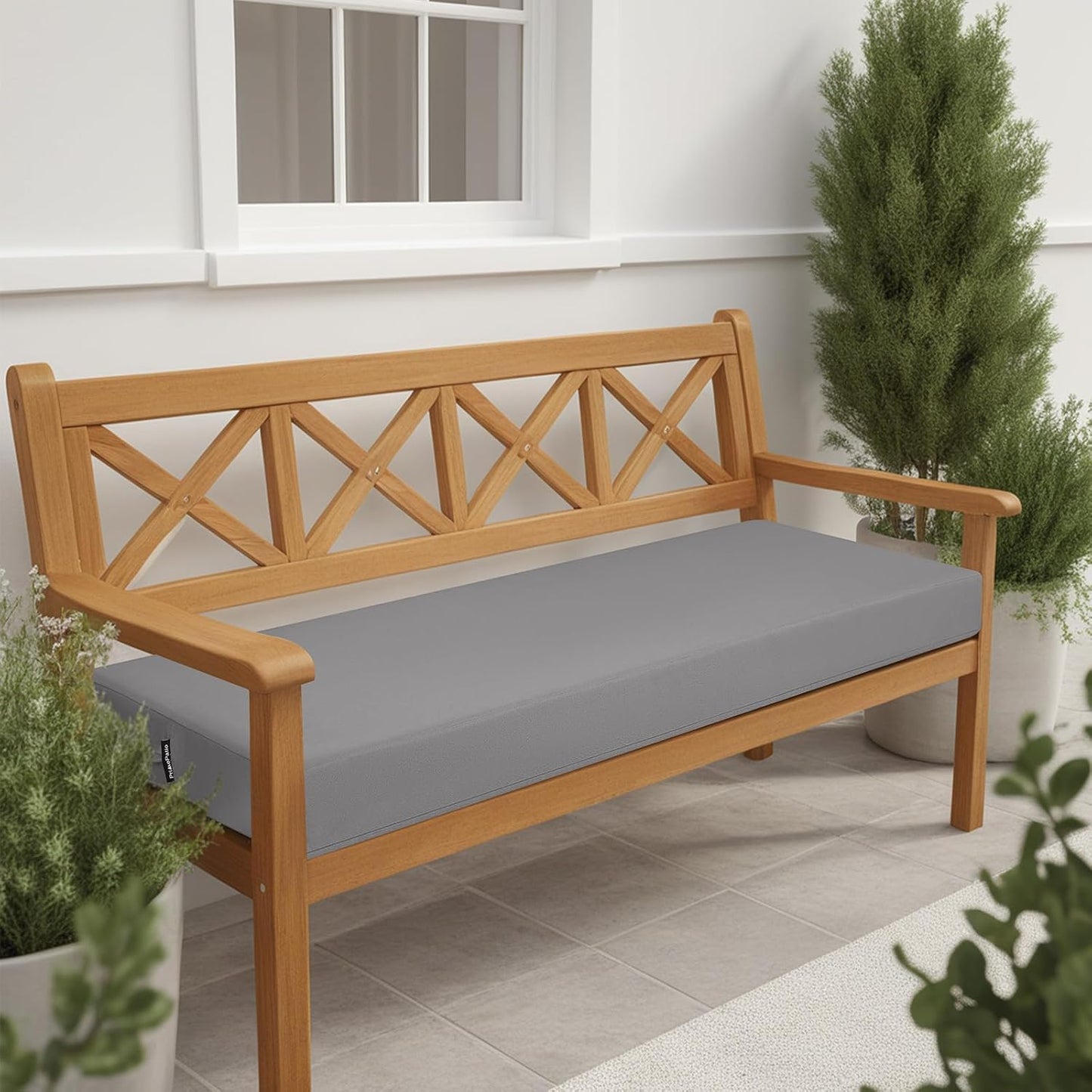 idee-home Outdoor Bench Cushion Waterproof, Bench Cushions for Outdoor Furniture, Patio Porch Swing Replacement Seat Pad with Ties for Garden Backyard, 48 x 18 Inch Red