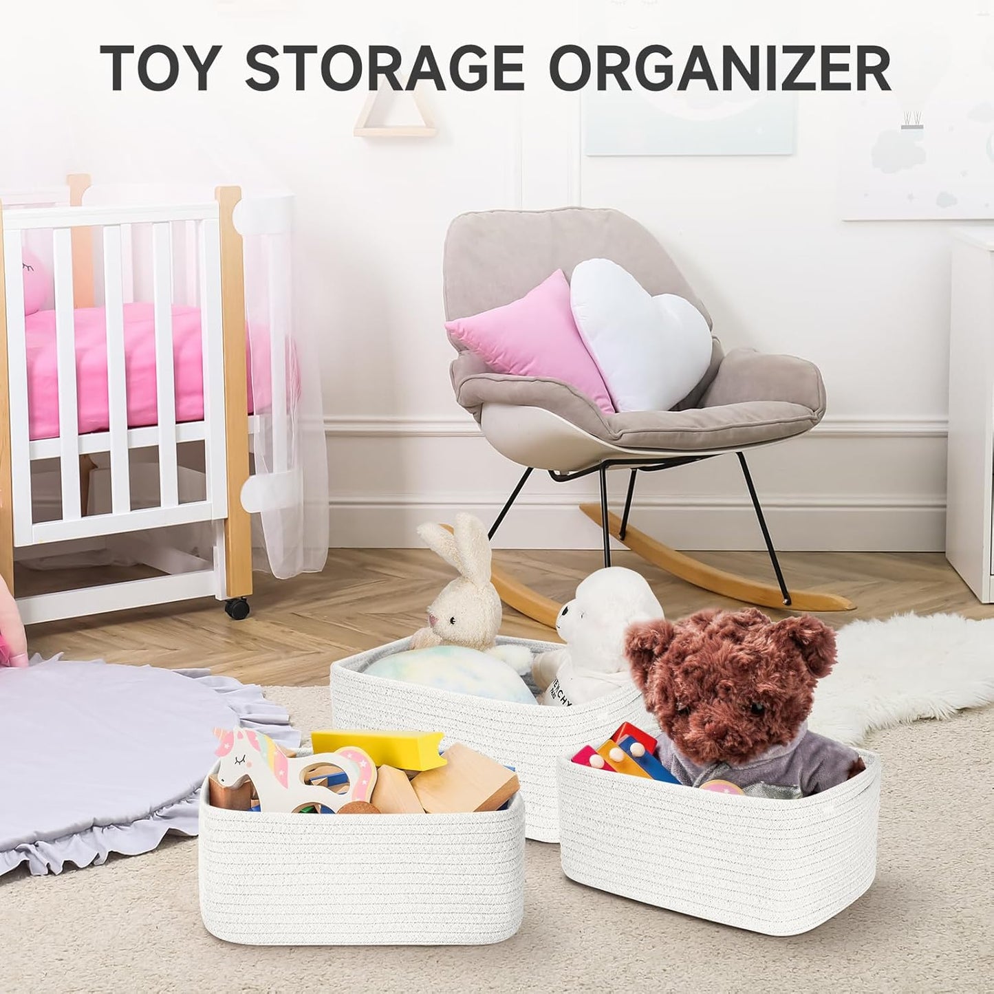 3-Pack Small Storage Baskets for Organizing | Woven Shelf Toy Basket | Rope Baskets for Gifts Empty | Closet Organizer Bins with Handles | Cube Decorative Box | 11.8×7.8×5.1” | Mixed brown