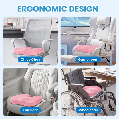 TushGuard Seat Cushion - Memory Foam Cushion for Office Chair, Car Seat, Airplane, Bleacher - Sciatica & Hip & Coccyx Pain Relief Desk Chair Cushion for Long Sitting Office Workers, Car Drivers
