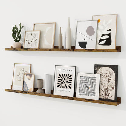 RICHFOCUS Picture Ledge Shelf, 24 inch Floating Shelves Set of 2, Wood Wall Shelves with Lip, Wall Decor Storage for Bedroom Living Room Bathroom Kitchen Nursery Photo Picture, Walnut