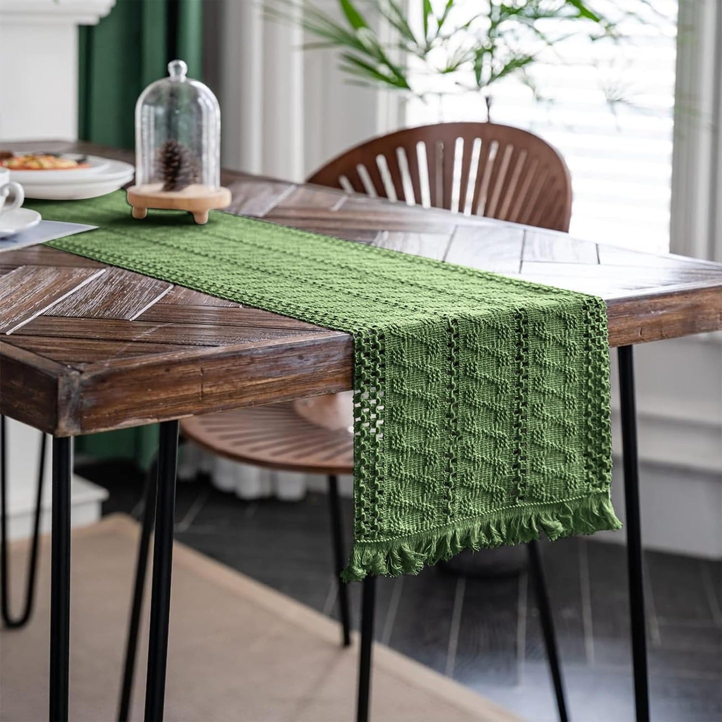 Macrame Table Runner Cream Beige Boho Table Runners with Tassels Hand Woven Cotton Table Runner Rustic Farmhouse Table Runners for Bohemian Kitchen Dining Table(12x71in)