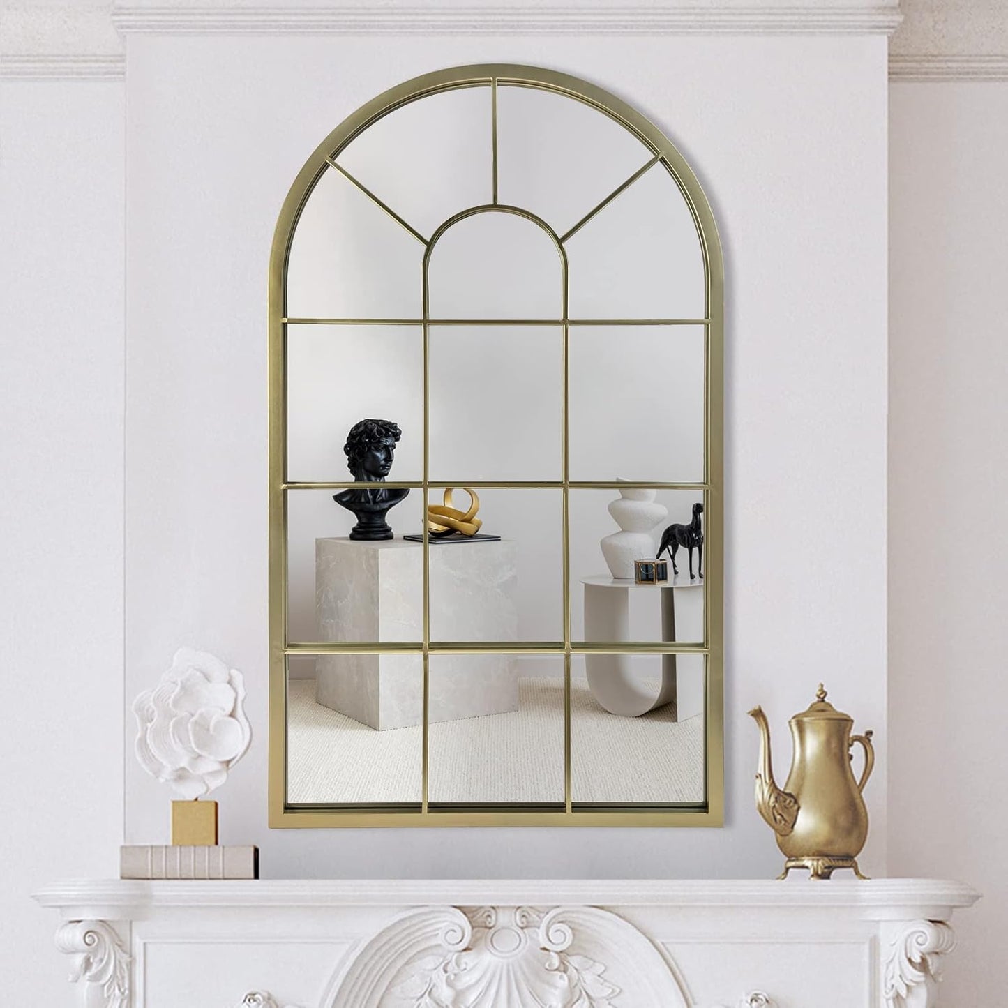 HQiJun Black Arched Window Mirror, Farmhouse Decorative Wall Mirrors for Living Room, Bedroom, Entryway, Bathroom Vanity, Fireplace Mantel, Window Pane Mirror Wall Decor (Black, 31.5 x 20 x1)