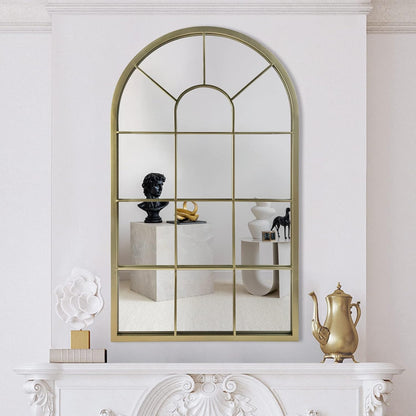 HQiJun Black Arched Window Mirror, Farmhouse Decorative Wall Mirrors for Living Room, Bedroom, Entryway, Bathroom Vanity, Fireplace Mantel, Window Pane Mirror Wall Decor (Black, 31.5 x 20 x1)