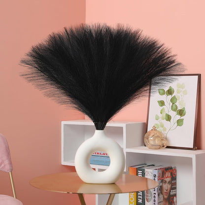 UREYMX Faux Pampas Grass Decor 17.7 Inch 6pcs, Artificial Pampas Grass Fluffy Home Decor, Short Vase Room Decor pompous Grass Flower Arrangement for Boho Home Wedding Decoration (Black)