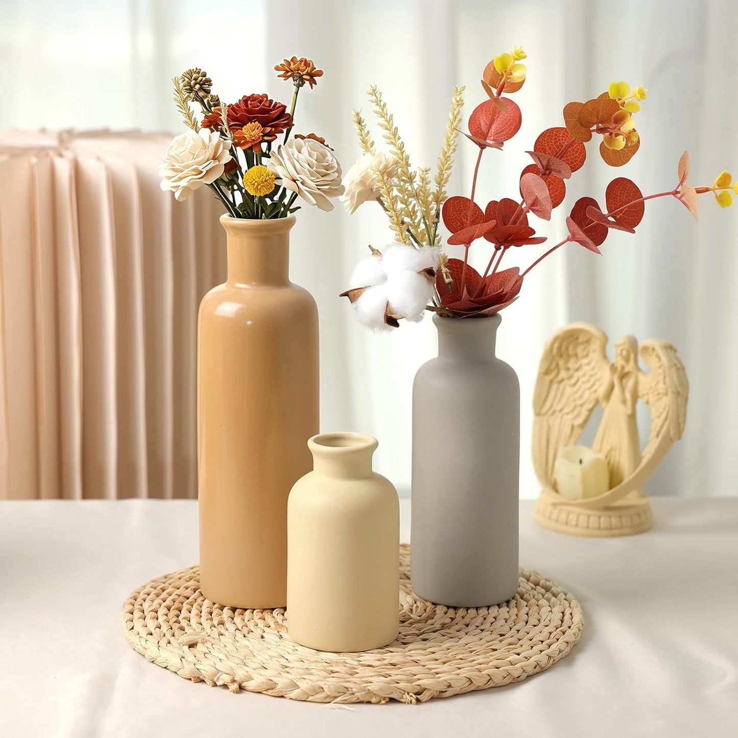 Modern Ceramic Vase Set of 5, Vases Home Decor Rustic Farmhouse Decorative Vase Pottery Vases for Bouquet Pampas Grass Dried Fresh Flowers, Table Living Room Kitchen Bedroom