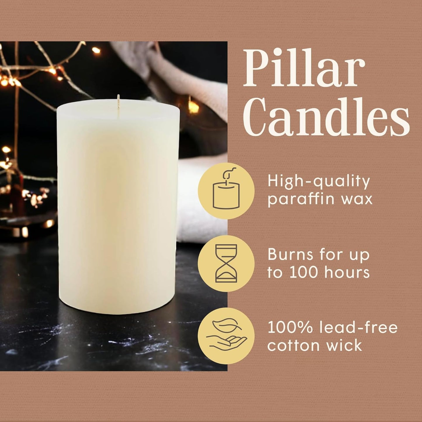 Mister Candle Dripless Vanilla Scented Ivory Pillar Candle, Hand Made Vanilla Pillar Candles with Essential Oils for Home Decor, Premium Wax, 100 Hr Burn Time