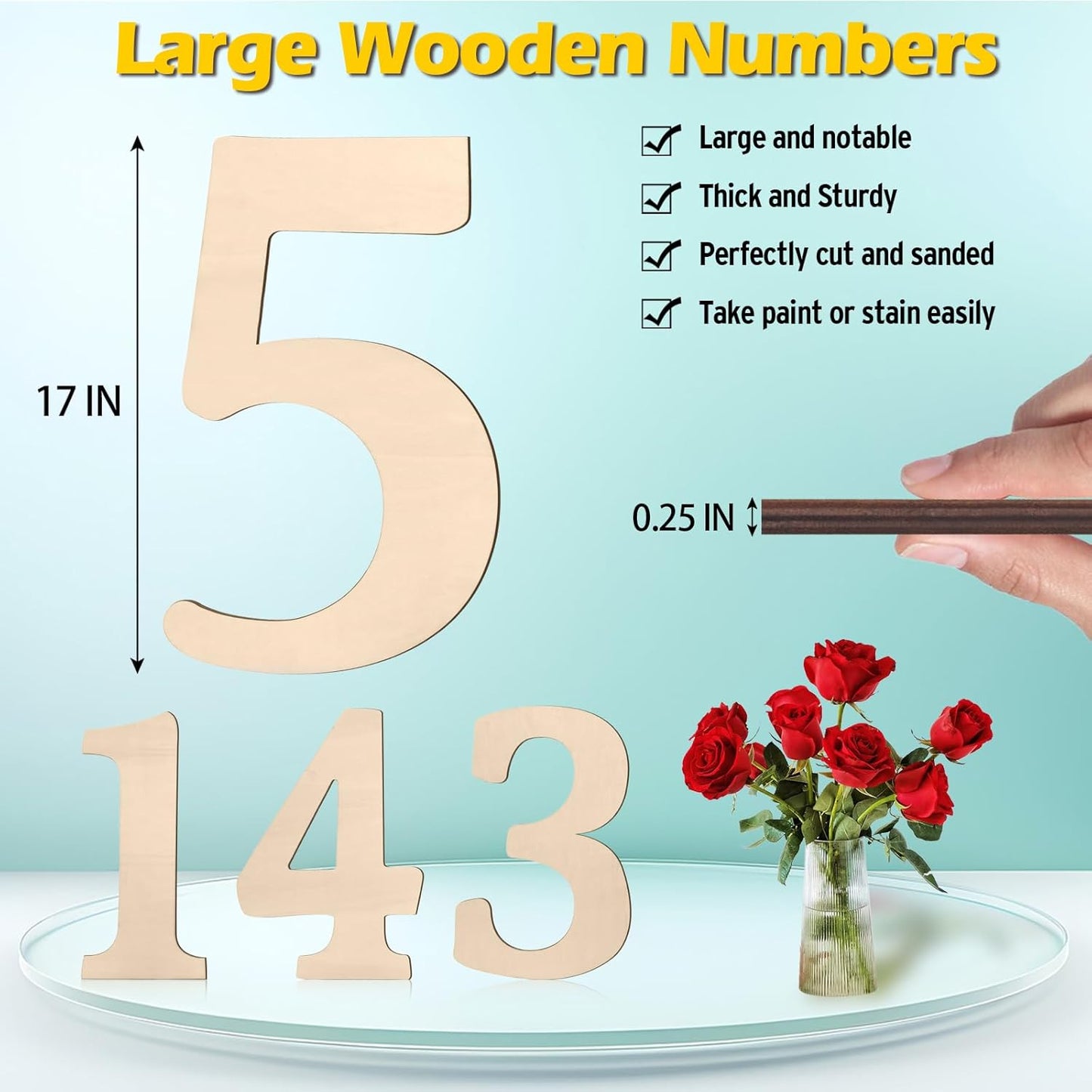 17 inch Large Wooden Sign & for Wall Decor, Big Wood Symbol &, Giant Paintable Blank Wooden Shapes for Crafts, Unfinished Wood Cutouts for Birthday Party, Rustic Wedding, Christmas Decor, Baby Shower