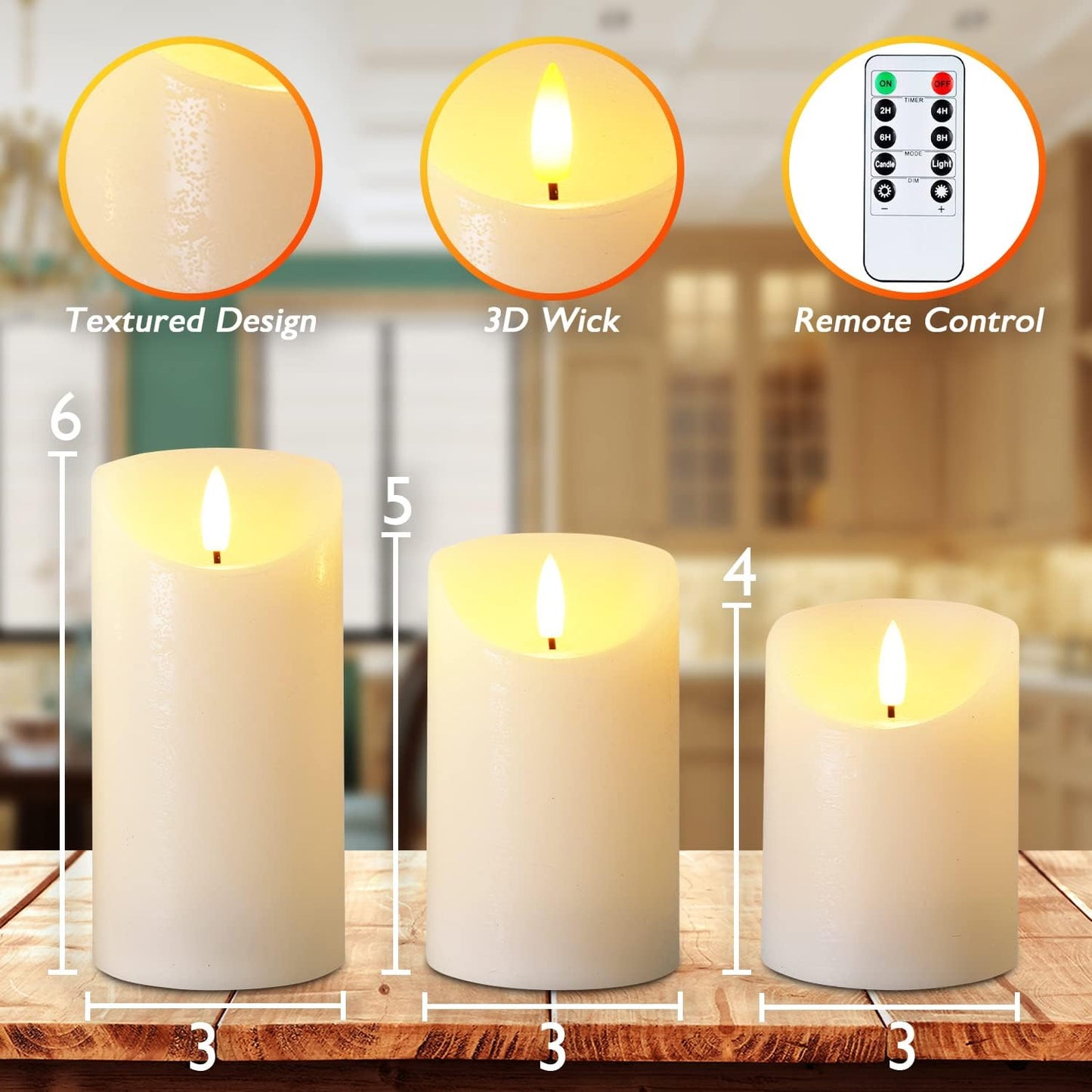 Homemory 6"x3" Outdoor Waterproof Flameless Candles, LED Candles, Battery Operated Candles with Remote and Timers, Electric Fake Plastic Pillar Candles, Ivory White, Set of 2