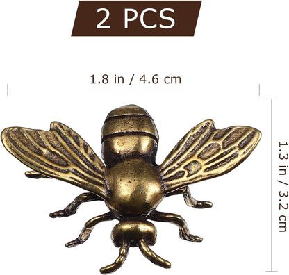 Veemoon 2pcs Gold Bee Figurines Brass Animal Insects Figurines Statue Feng Shui Sculpture Toys Gold Desk Home Indoor Decorative Collectible or Elders