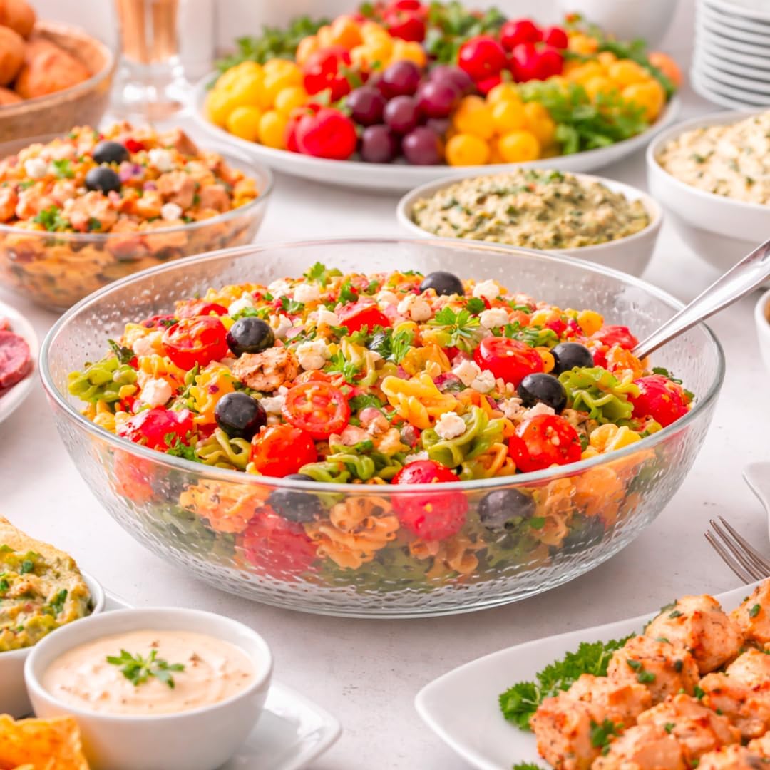 15-Inch Clear Hammered Plastic Bowl – Large Disposable Serving Bowl for Salads, Fruit, Chips & Party Food, Elegant Heavy-Duty Catering Bowl for Events, Buffet, Meal Prep & Everyday Kitchen Use (1)